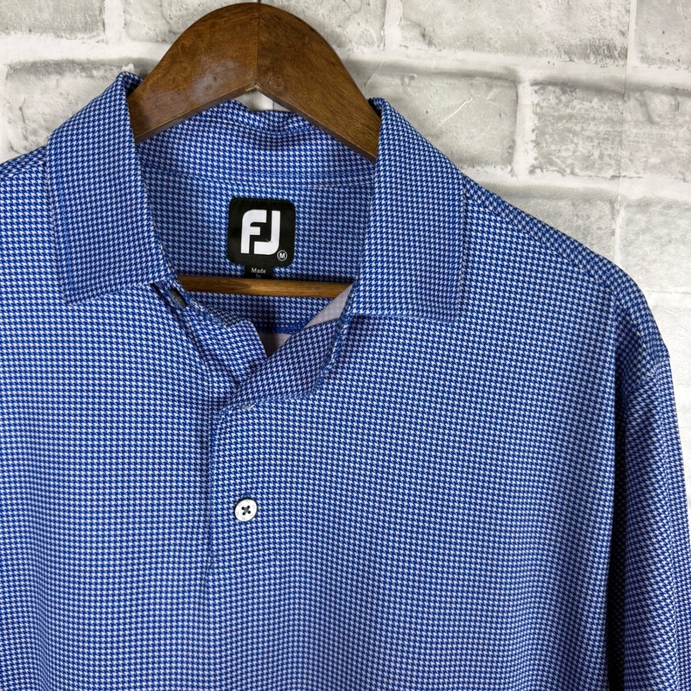 FootJoy FJ Golf Polo Shirt Mens Medium Royal Blue White Houndstooth Performance